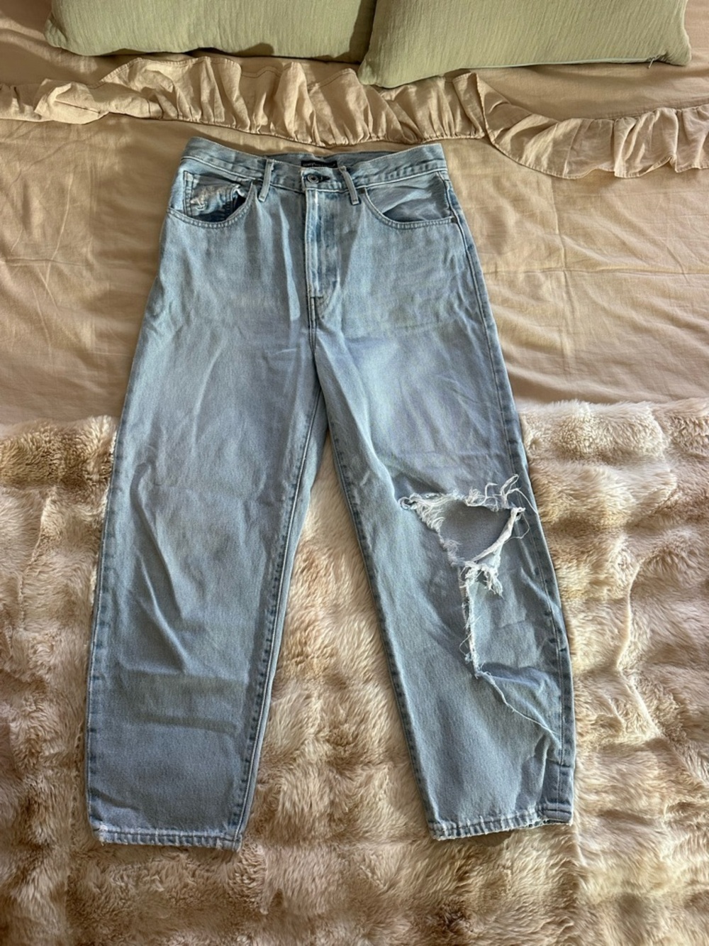 Light Wash Distressed High-Rise Jeans
